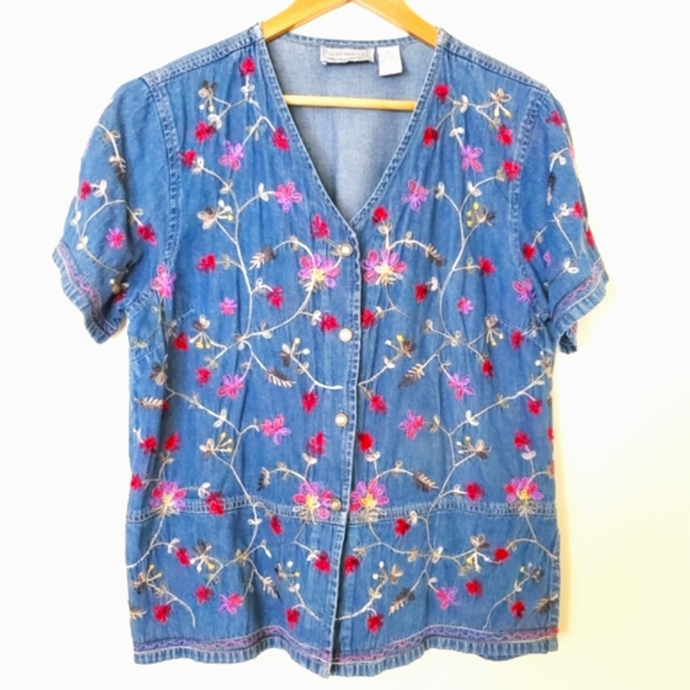 Vintage Denim Floral Garden Top
